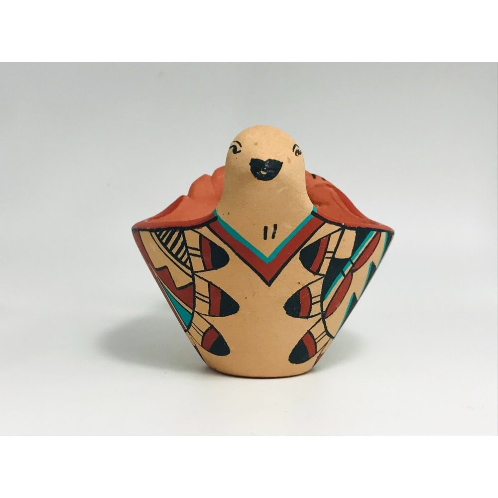Small Native American Pottery Bird Bowl Artist Signed Vintage 3" Jemez